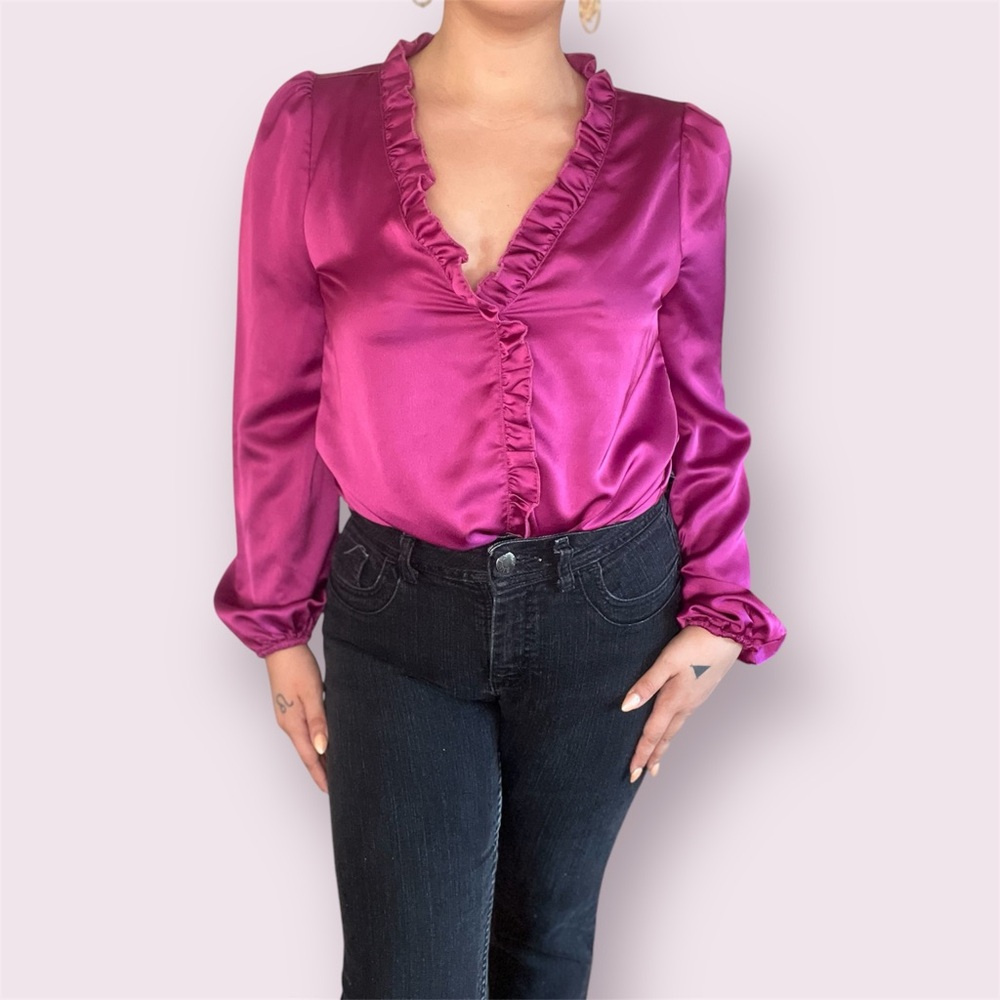 SHEIN Vibrant Magenta Ruffle Blouse